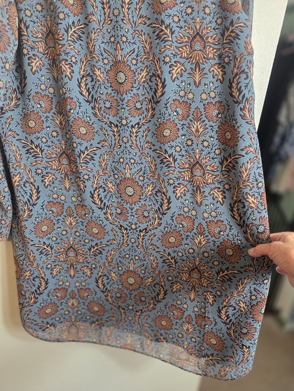 Cabi Blue Floral Lined Tunic Dress XL Long Sleeve Boho - Picture 6 of 12